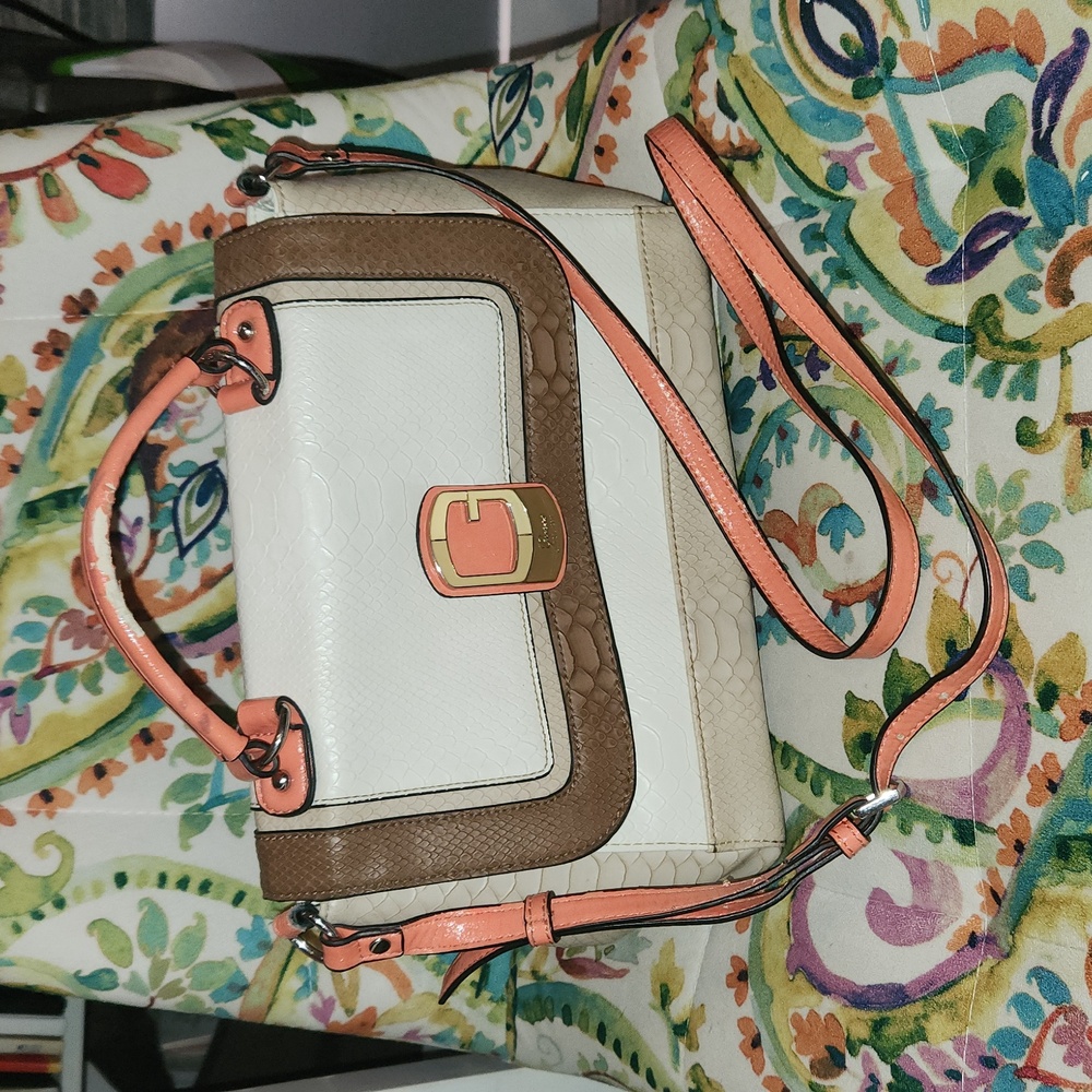 Vintage Guess Pink Brown and Cream Crossbody Bag